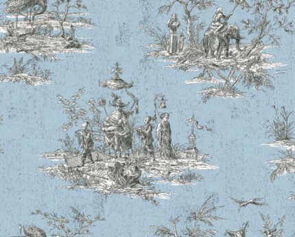 South East - Celestial | Blues Asian and Chinoiseries Wallpaper for Accent Wall, Half Bath, and Nursery