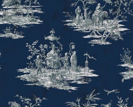 South East - Midnight | Navys Asian and Chinoiseries Wallpaper for Living Room, Kitchen, and Half Bath