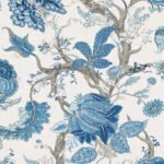 Southampton - Aquamarine | Blues Jacobean and Tapestry Wallpaper for Office, Hallway, and Living Room