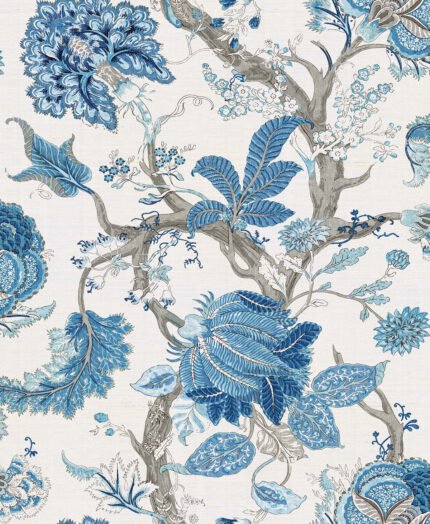 Southampton - Aquamarine | Blues Jacobean and Tapestry Wallpaper for Office, Hallway, and Living Room