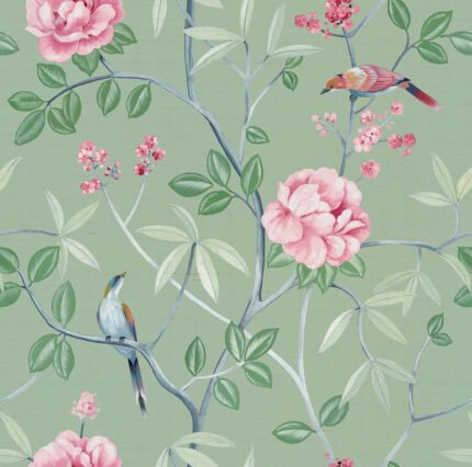 Salters - Mint | Greens Florals, Botanicals and Tropicals Wallpaper for Kitchen, Nursery, and Half Bath