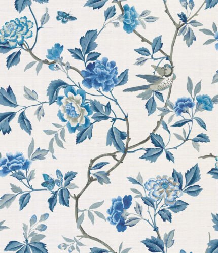 Ship House - China Blue | Blues Florals, Botanicals and Tropicals Wallpaper for Accent Wall, Half Bath, and Dining Room