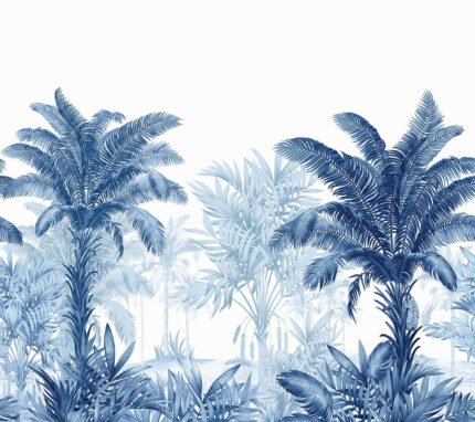 Sun Court Mural - Galia | Blues Florals, Botanicals and Tropicals Wallpaper for Living Room, Powder Room, and Half Bath
