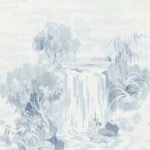 South Place Mural - Derya | Blues Ikat, Shibori and Watercolor Wallpaper for Living Room, Half Bath, and Dining Room