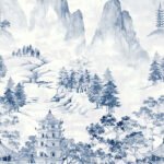 Stoney Lane Mural - Ink Wash | Blues Ikat, Shibori and Watercolor Wallpaper for Bedroom, Kitchen, and Half Bath