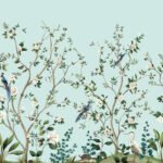 Heron Botanical Mural - Celeste Blue | Aquas and Teals Florals, Botanicals and Tropicals Wallpaper for Nursery, Powder Room, and Half Bath