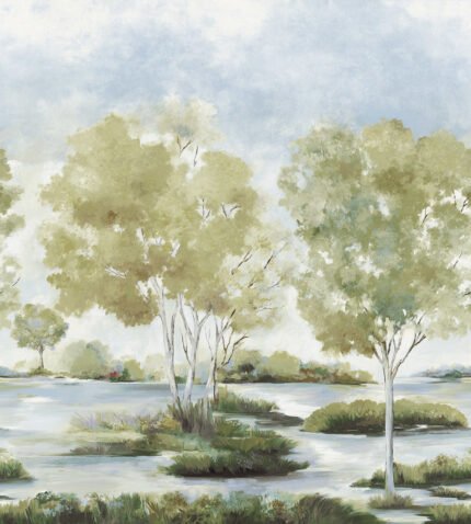 Savannah Mural - Juniper | Multicolors Trees and Leaves Wallpaper for Powder Room, Nursery, and Kitchen