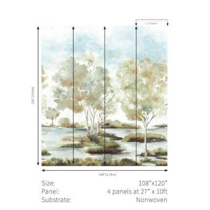 Savannah Mural - Edgecomb Biege | Multicolors Trees and Leaves Wallpaper for Living Room, Hallway, and Powder Room