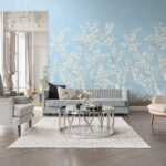 Vining Beauty Mural - Century Blue | Blues Trees and Leaves Wallpaper for Nursery, Living Room, and Entryway