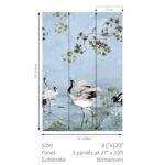 Crane Mural - Blue | Blues Animals, Birds and Insects Wallpaper for Entryway, Half Bath, and Office
