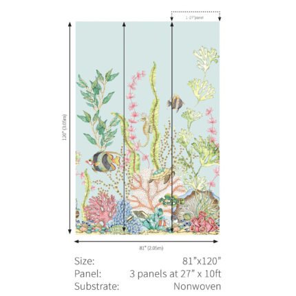 Nautical Mural - Island Blue | Blues Animals, Birds and Insects Wallpaper for Bedroom, Dining Room, and Office