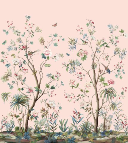 Charleston Gardens Mural - Blush | Pinks Florals, Botanicals and Tropicals Wallpaper for Kitchen, Dining Room, and Half Bath