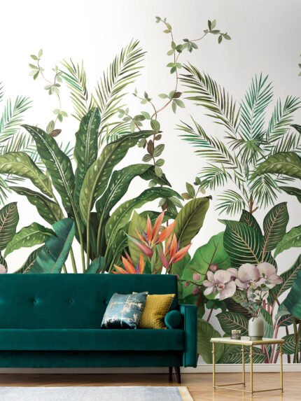 Bird of Paradise Mural - White | Multicolors Florals, Botanicals and Tropicals Wallpaper for Half Bath, Bedroom, and Dining Room