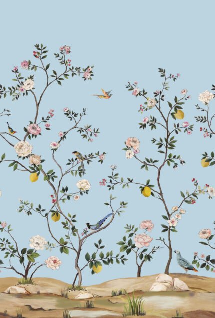 Blossom Mural - Sky Blue | Blues Florals, Botanicals and Tropicals Wallpaper for Half Bath, Office, and Entryway