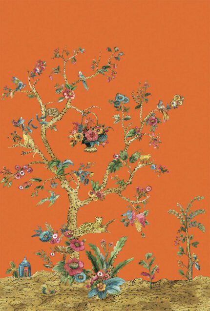 Tanzania Tree of Life Mural - Clementine | Oranges Florals, Botanicals and Tropicals Wallpaper for Hallway, Kitchen, and Office