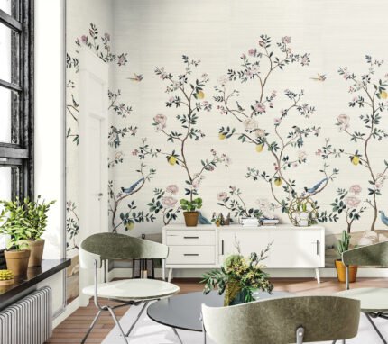 Blossom Mural - Silver | Cool Neutrals Florals, Botanicals and Tropicals Wallpaper for Kitchen, Office, and Living Room