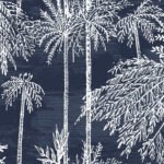 Palm Grove - Midnight Sky | Navys Trees and Leaves Wallpaper for Half Bath, Dining Room, and Living Room