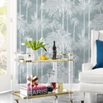 Palm Grove - Seafoam | Aquas and Teals Trees and Leaves Wallpaper for Accent Wall, Bedroom, and Hallway