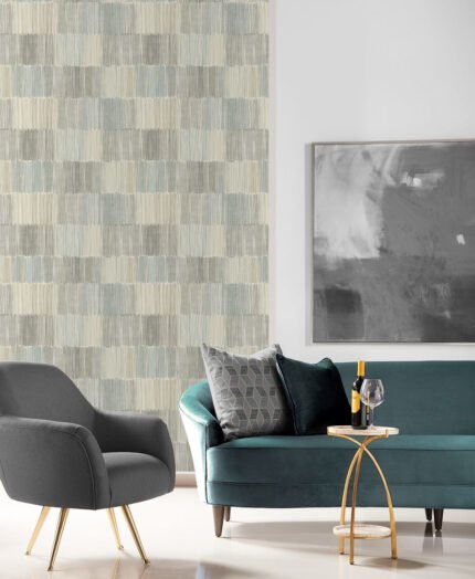 Arielle - Stormy | Cool Neutrals Plaids, Checks and Stripes Wallpaper for Dining Room, Bedroom, and Office