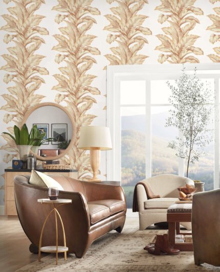 Banana Springs - Umber | Oranges Trees and Leaves Wallpaper for Living Room, Office, and Powder Room