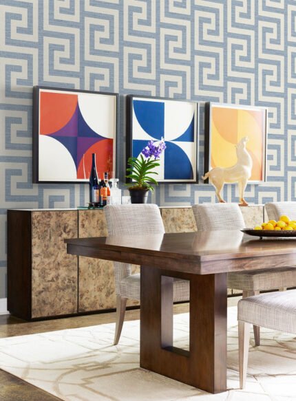 Luna Retreat - Blue Surf | Blues Geometrics Wallpaper for Office, Accent Wall, and Entryway