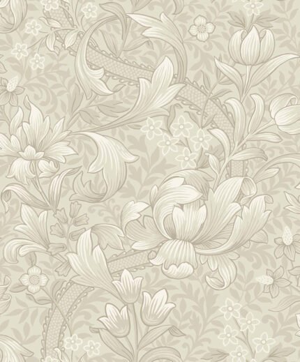 Rosie - Parchment | Warm Neutrals and Beiges Florals, Botanicals and Tropicals Wallpaper for Dining Room, Hallway, and Living Room