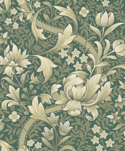 Rosie - Pine Shades | Greens Florals, Botanicals and Tropicals Wallpaper for Office, Living Room, and Kitchen