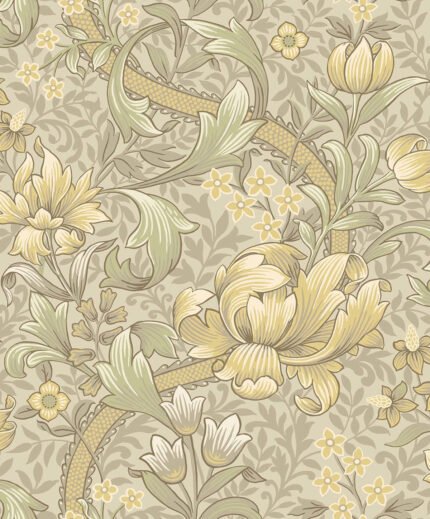 Rosie - Golden Olive | Multicolors Florals, Botanicals and Tropicals Wallpaper for Living Room, Dining Room, and Office
