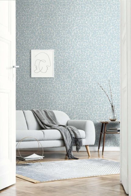 Francesca - Blue Ash | Blues Trees and Leaves Wallpaper for Dining Room, Bedroom, and Nursery