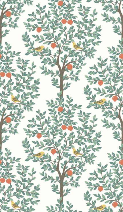Goldcrest - Fresh Green | Greens Trees and Leaves Wallpaper for Dining Room, Accent Wall, and Hallway
