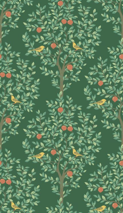 Goldcrest - Forest | Greens Trees and Leaves Wallpaper for Dining Room, Powder Room, and Hallway