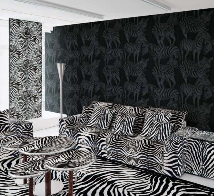 Zebra Romance - Misterioso | Blacks Animals, Birds and Insects Wallpaper for Entryway, Nursery, and Kitchen