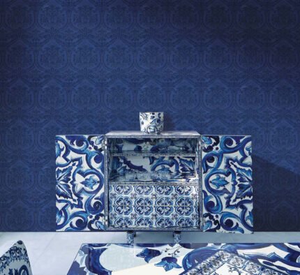 Damasco - Salvatore | Navys Damasks and Scrolls Wallpaper for Office, Accent Wall, and Kitchen