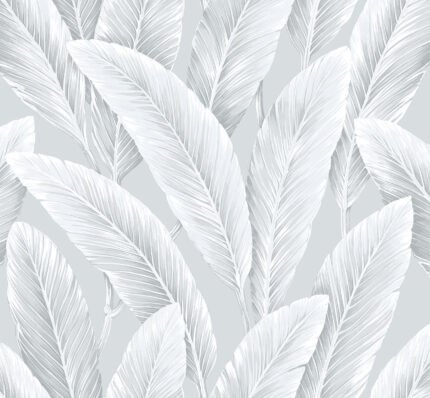 Foliage Sisal - Silver Lining | Silvers and Pewters Trees and Leaves Wallpaper for Living Room, Dining Room, and Nursery