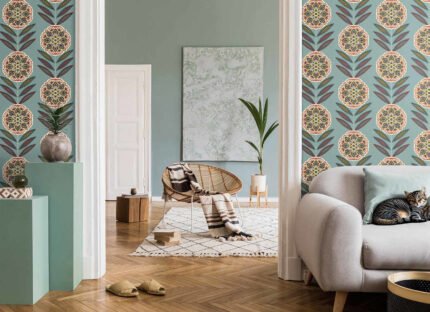 Batsford - Lake Tahoe | Aquas and Teals Florals, Botanicals and Tropicals Wallpaper for Dining Room, Living Room, and Nursery