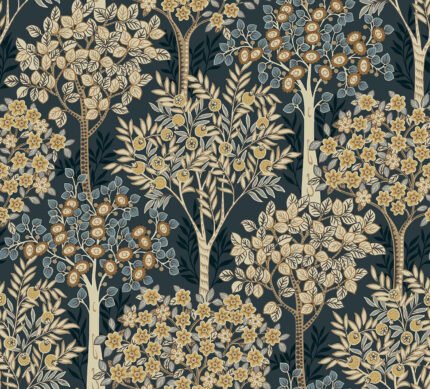 Grove - Caramel Drizzle | Browns and Taupes Trees and Leaves Wallpaper for Accent Wall, Powder Room, and Nursery