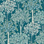 Grove - Ocean | Aquas and Teals Trees and Leaves Wallpaper for Hallway, Powder Room, and Accent Wall