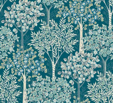Grove - Ocean | Aquas and Teals Trees and Leaves Wallpaper for Hallway, Powder Room, and Accent Wall