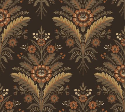 Moorbank - Chocolate | Browns and Taupes Damasks and Scrolls Wallpaper for Dining Room, Entryway, and Kitchen