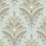 Moorbank - Soft Aqua | Aquas and Teals Damasks and Scrolls Wallpaper for Dining Room, Office, and Powder Room