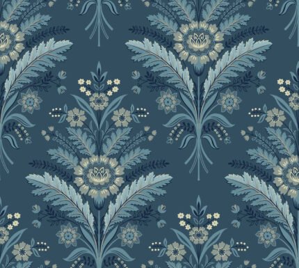 Moorbank - Celadon | Blues Damasks and Scrolls Wallpaper for Half Bath, Living Room, and Kitchen