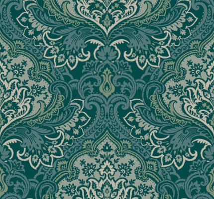 Logan - Teal | Greens Damasks and Scrolls Wallpaper for Kitchen, Powder Room, and Bedroom