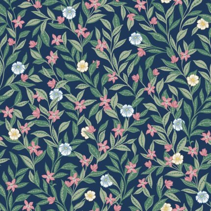 Wakehurst - Space Blue | Navys Trees and Leaves Wallpaper for Living Room, Nursery, and Accent Wall