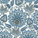 Sheffield - Prussian Blue | Blues Damasks and Scrolls Wallpaper for Living Room, Kitchen, and Entryway