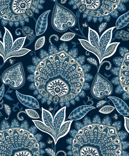 Sheffield - King of Prussia | Navys Damasks and Scrolls Wallpaper for Bedroom, Kitchen, and Nursery