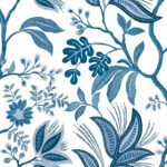 Kew - Cerulean | Blues Trees and Leaves Wallpaper for Kitchen, Powder Room, and Hallway