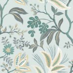 Kew - Morning Sky | Aquas and Teals Trees and Leaves Wallpaper for Nursery, Accent Wall, and Dining Room