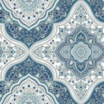 Cambridge - Moroccan blue | Blues Damasks and Scrolls Wallpaper for Bedroom, Half Bath, and Entryway