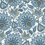 Sheffield Fabric - Prussian Blue | Blues Damasks and Scrolls Wallpaper for Hallway, Kitchen, and Nursery