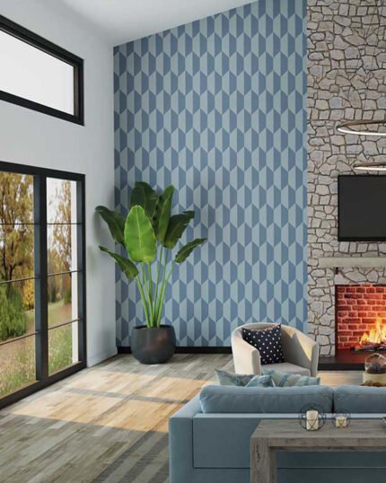 Lemuria - Indigo | Blues Geometrics Wallpaper for Office, Accent Wall, and Nursery